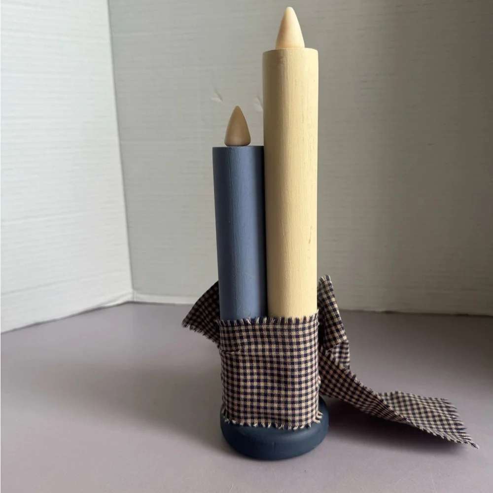 Wood Triple Taper Candle Hand Painted